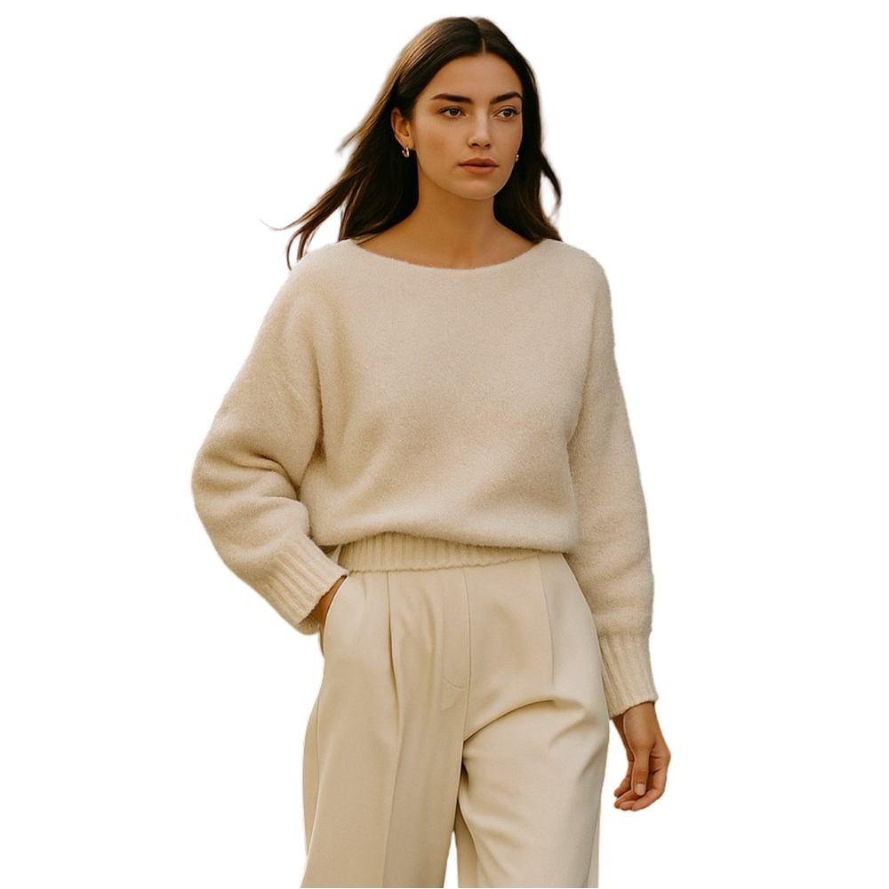 Ruby Moon Cream Scoop Neckline Fuzzy Knit Sweater Size Medium Costal Christmas